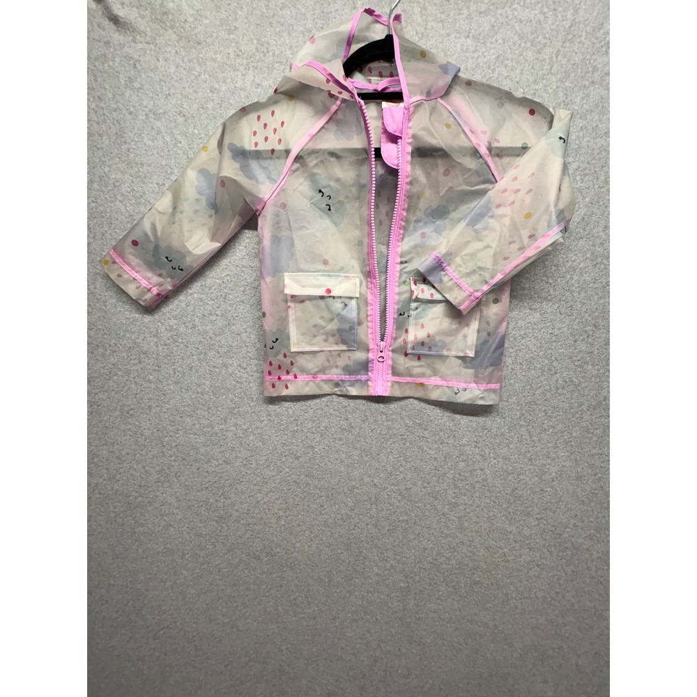 Wonder Nation Girls‎ 3T Translucent Cloud Print Hooded Raincoat Pink Zip Jacket